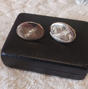 Vtg, "Swank", Oval Starburst Cufflinks And Tie Pin